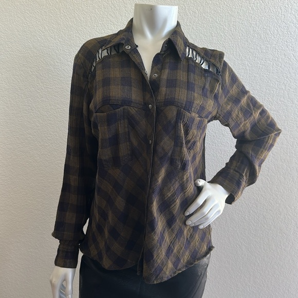 Free People Lace Up Plaid Navy Combo - Picture 6 of 13